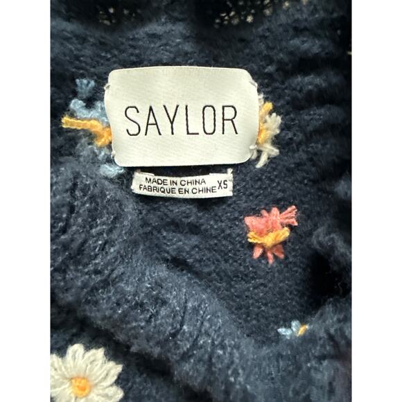 SAYLOR Preppy Embroidered Floral Pom-Pom Ruffled Sweater Size XS - Picture 6 of 8